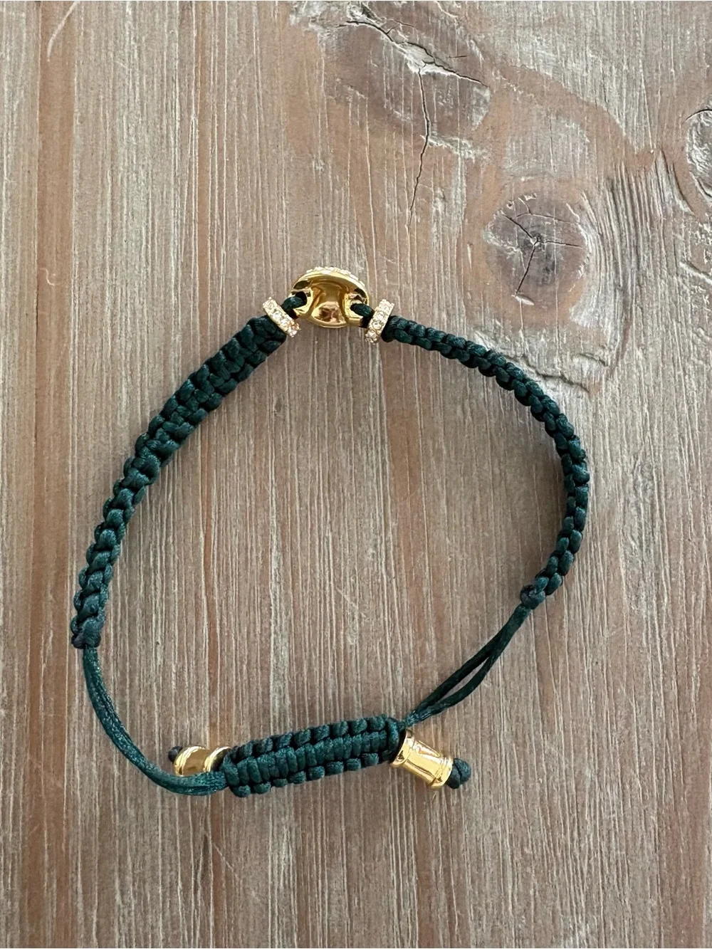 Gold Pave Bead Macrame Bracelet in Dark Green
